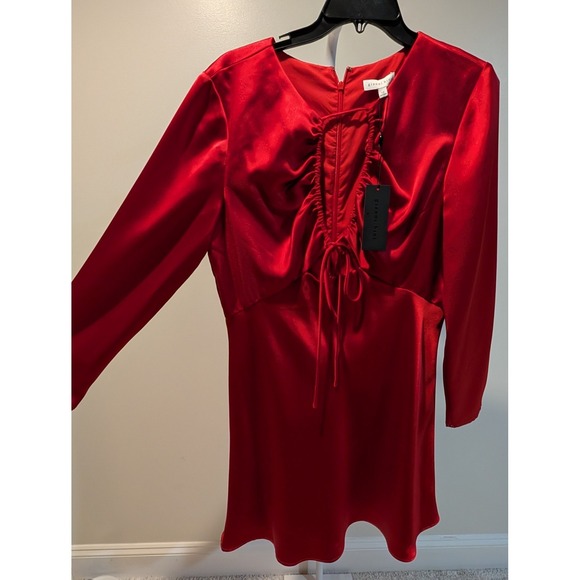 Gianna Bini Red Satin Ruched Tie Front Long  Mini Dress Size 12 Party Sexy READ - Picture 4 of 9